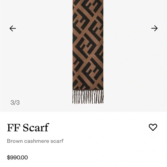 NWT Authentic Fendi Brown Cashmere Scarf - Picture 7 of 8